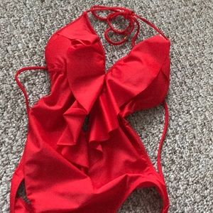 Red one piece swimsuit